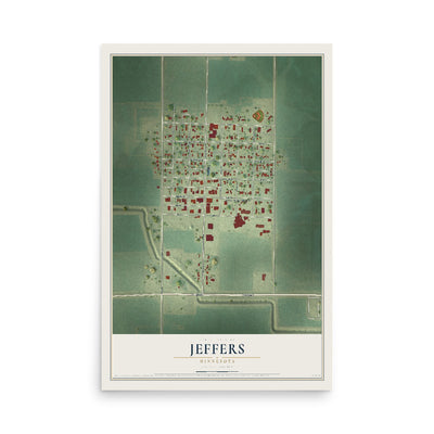 Map of Jeffers, Minnesota, 12 x 18 inch unframed archival matte print