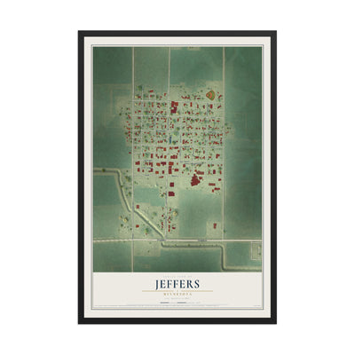 Map of Jeffers, Minnesota, 12 x 18 inch print in a black wood frame
