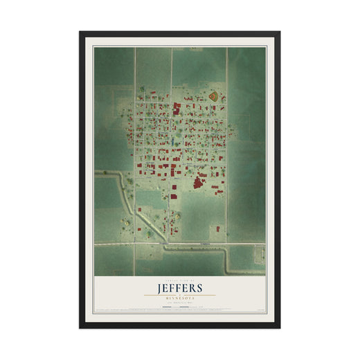 Map of Jeffers, Minnesota, 12 x 18 inch print in a black wood frame