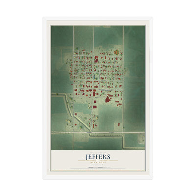 Map of Jeffers, Minnesota, 12 x 18 inch print in a white wood frame