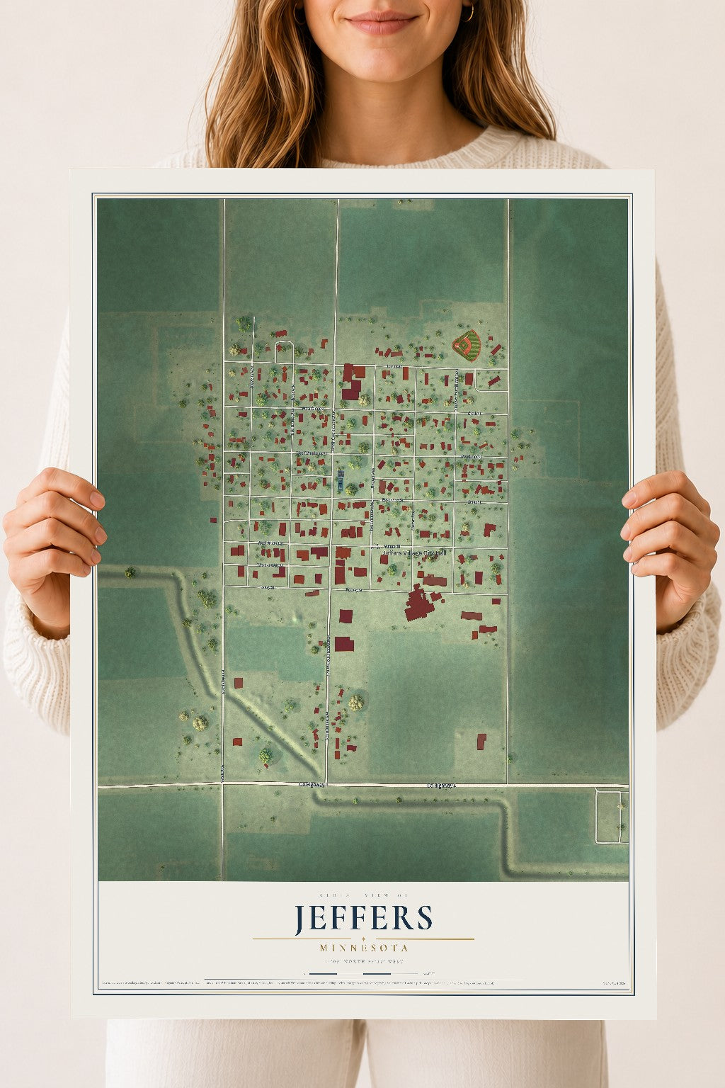 Map of Jeffers, Minnesota, 18 x 24 inch unframed archival matte print