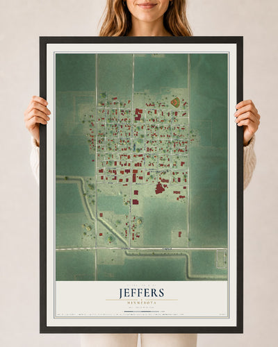 Map of Jeffers, Minnesota, 24 x 36 inch print in a black wood frame
