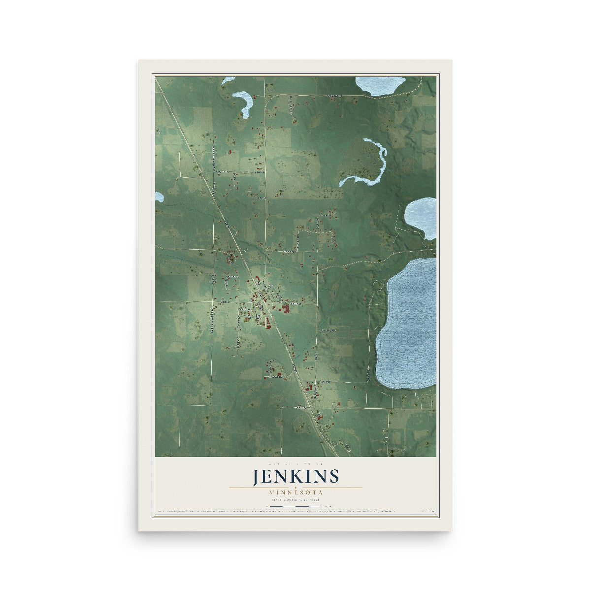 Map of Jenkins, Minnesota, 12 x 18 inch unframed archival matte print