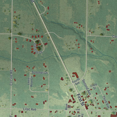 Second close-up of the map of Jenkins, Minnesota print showing more streets and buildings