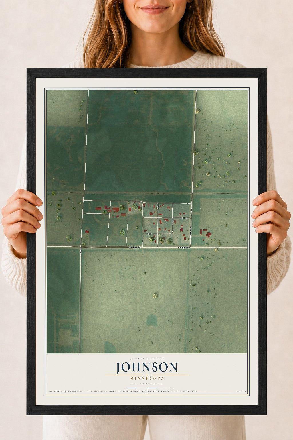 Map of Johnson, Minnesota, 18 x 24 inch print in a black wood frame