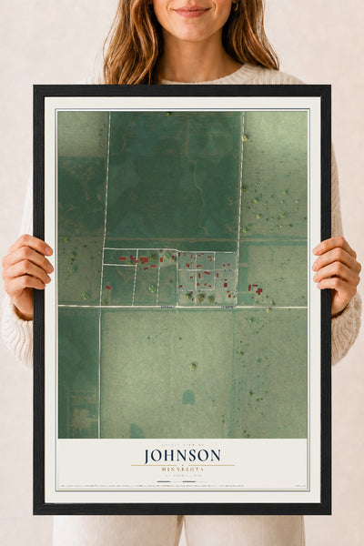 Map of Johnson, Minnesota, 18 x 24 inch print in a black wood frame