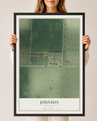 Map of Johnson, Minnesota, 24 x 36 inch print in a black wood frame