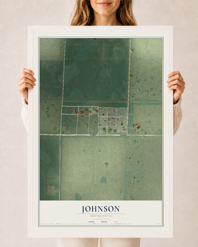 Map of Johnson, Minnesota, 24 x 36 inch print in a white wood frame