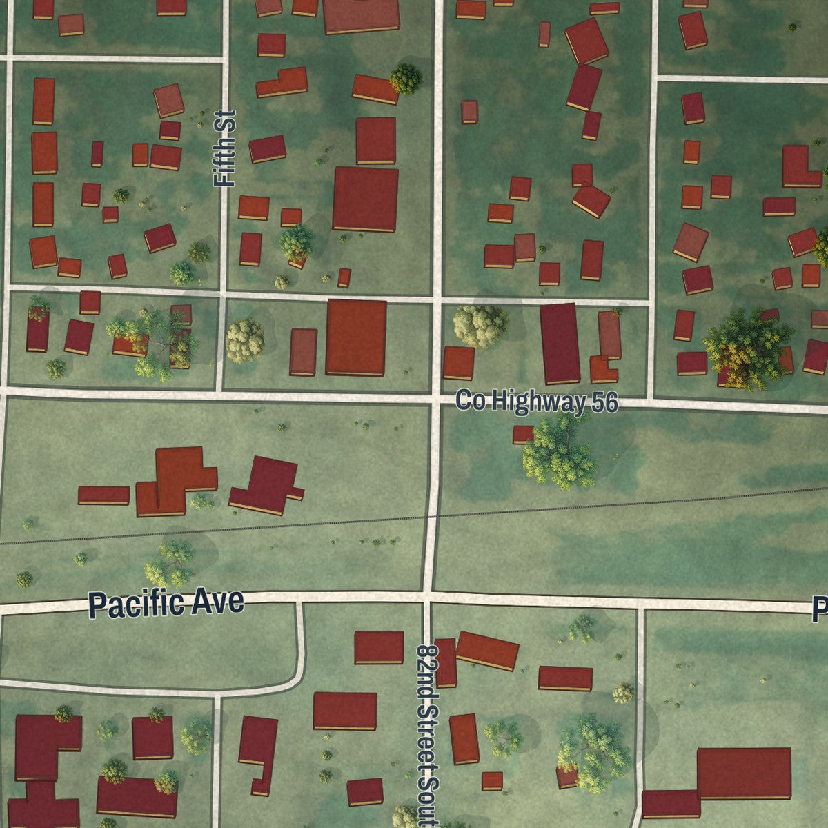 Close-up of the map of Kandiyohi, Minnesota print showing street and building detail