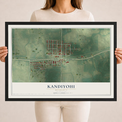 Map of Kandiyohi, Minnesota, 18 x 24 inch print in a black wood frame