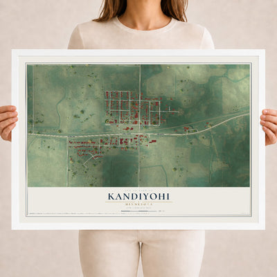 Map of Kandiyohi, Minnesota, 18 x 24 inch print in a white wood frame