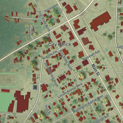 Close-up of the map of Karlstad, Minnesota print showing street and building detail