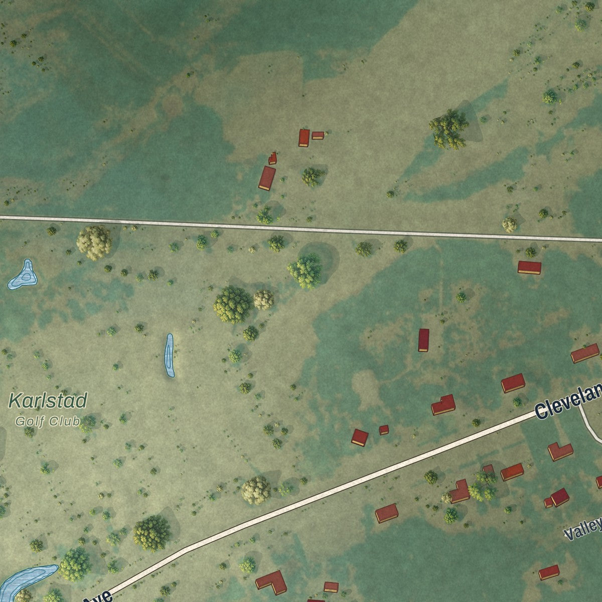 Second close-up of the map of Karlstad, Minnesota print showing more streets and buildings