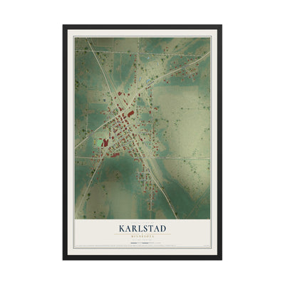 Map of Karlstad, Minnesota, 12 x 18 inch print in a black wood frame