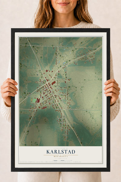 Map of Karlstad, Minnesota, 18 x 24 inch print in a black wood frame