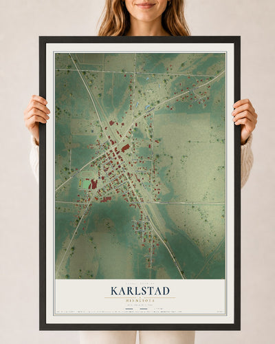 Map of Karlstad, Minnesota, 24 x 36 inch print in a black wood frame
