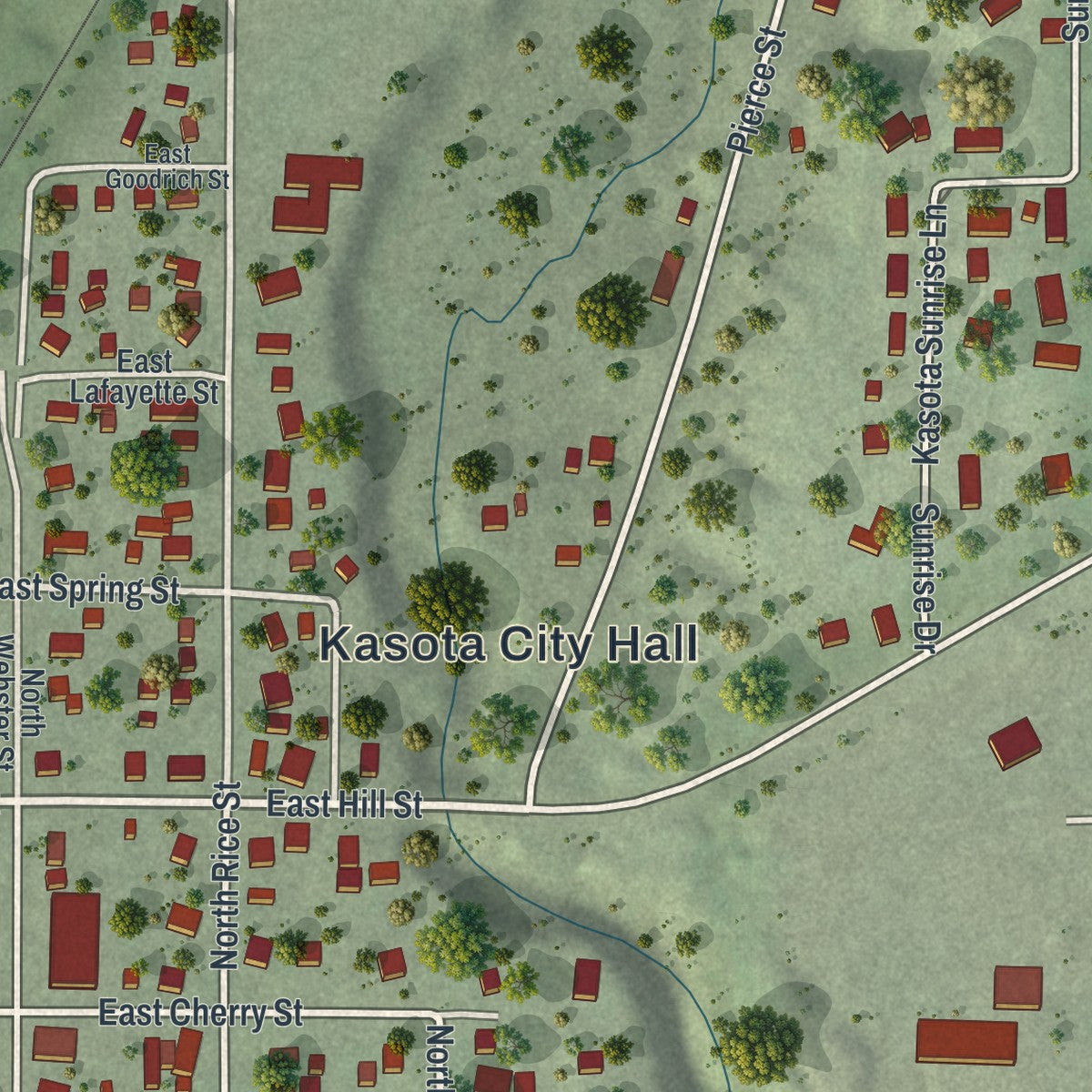 Close-up of the map of Kasota, Minnesota print showing street and building detail