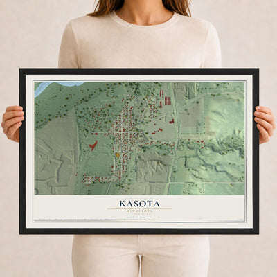 Map of Kasota, Minnesota, 12 x 18 inch print in a black wood frame