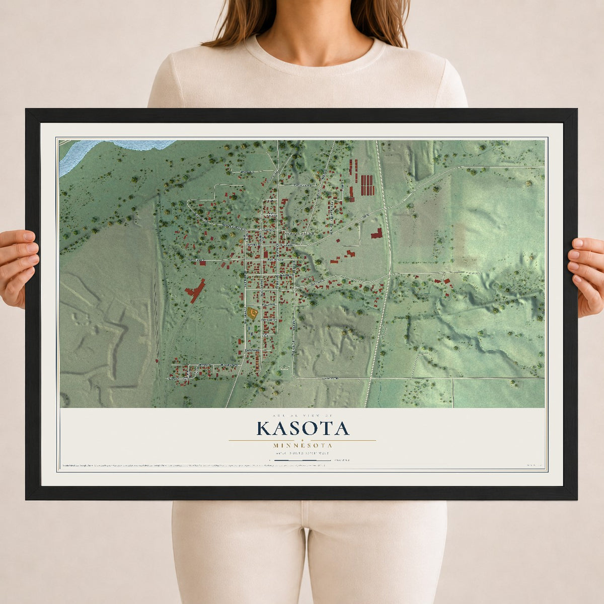 Map of Kasota, Minnesota, 18 x 24 inch print in a black wood frame