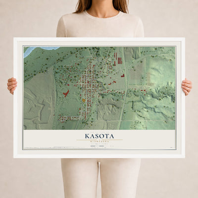 Map of Kasota, Minnesota, 24 x 36 inch print in a white wood frame