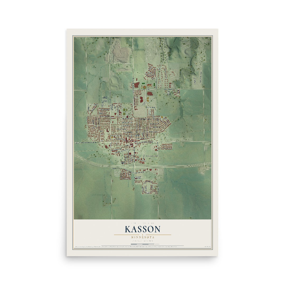 Map of Kasson, Minnesota, 12 x 18 inch unframed archival matte print