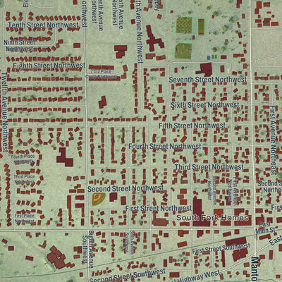 Close-up of the map of Kasson, Minnesota print showing street and building detail