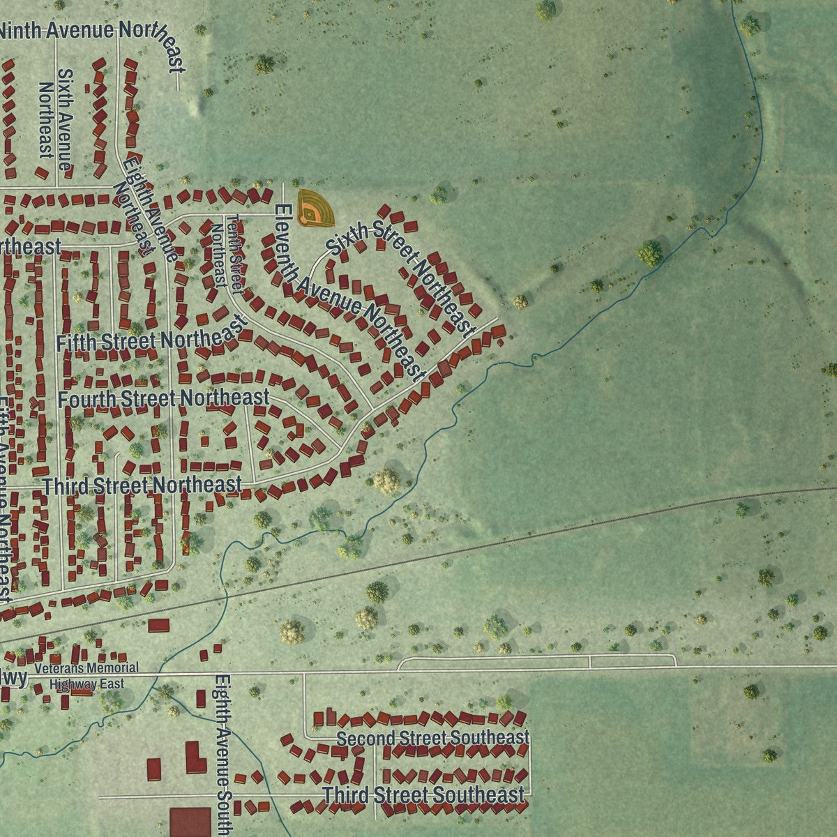 Second close-up of the map of Kasson, Minnesota print showing more streets and buildings