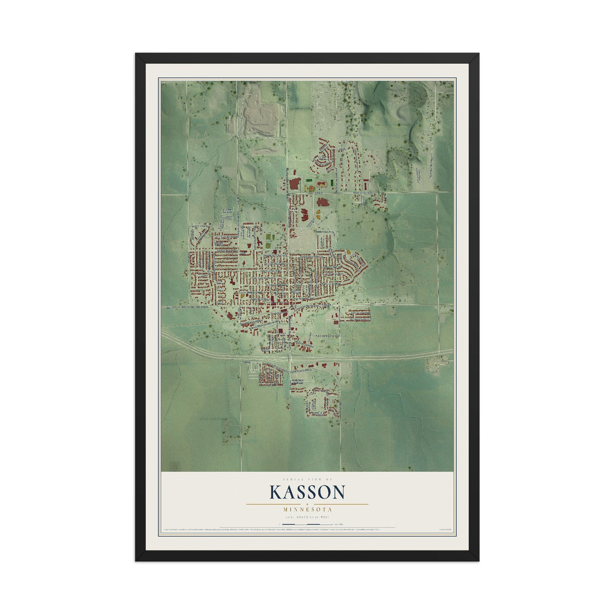 Map of Kasson, Minnesota, 12 x 18 inch print in a black wood frame