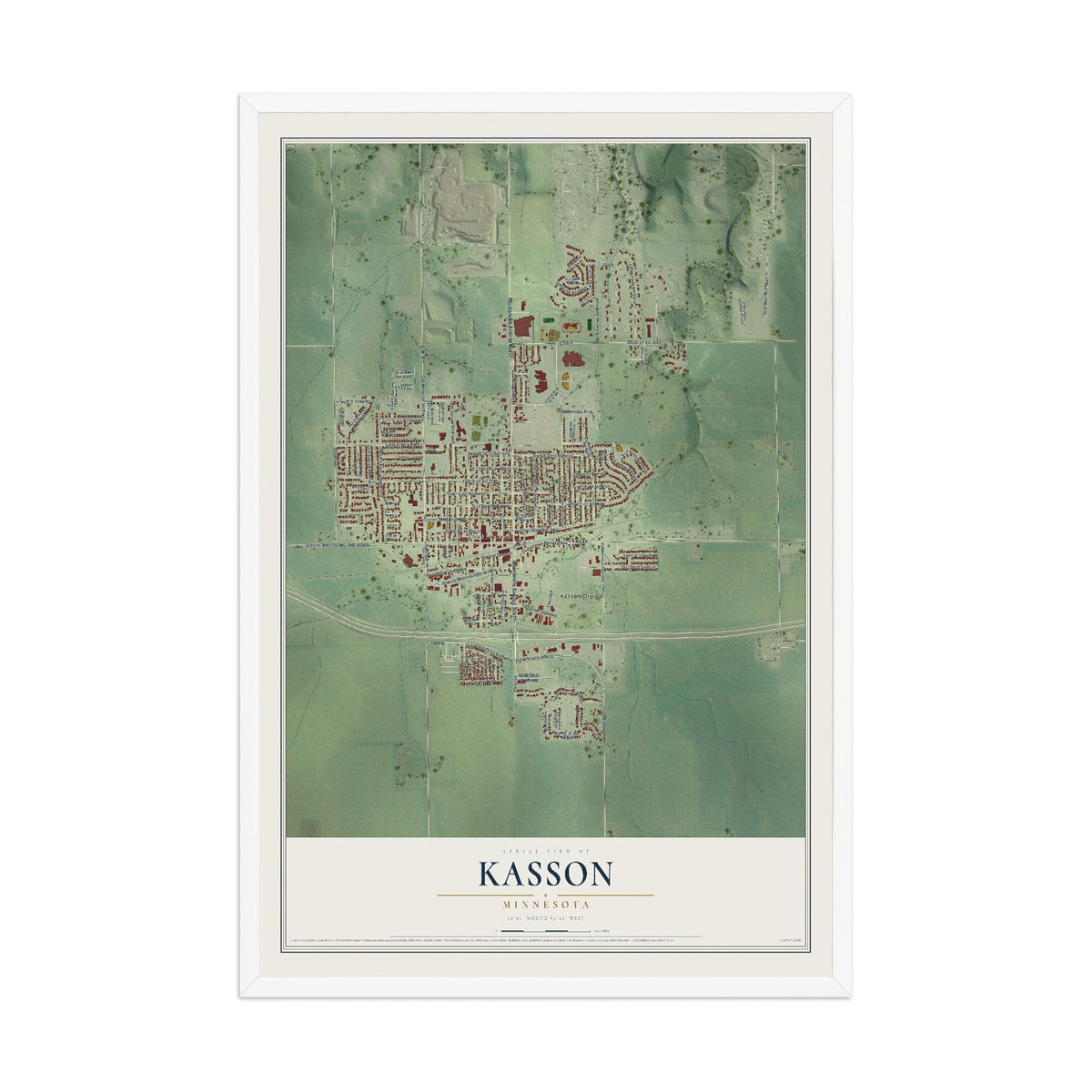 Map of Kasson, Minnesota, 12 x 18 inch print in a white wood frame