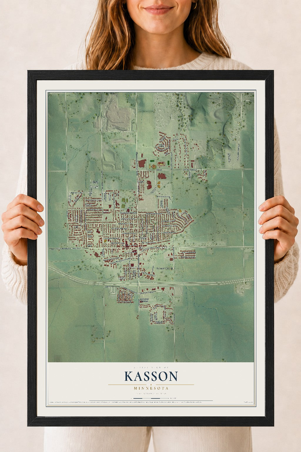 Map of Kasson, Minnesota, 18 x 24 inch print in a black wood frame