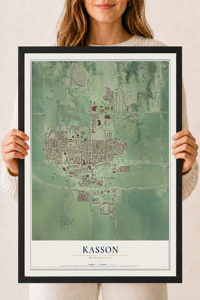 Map of Kasson, Minnesota, 18 x 24 inch print in a black wood frame