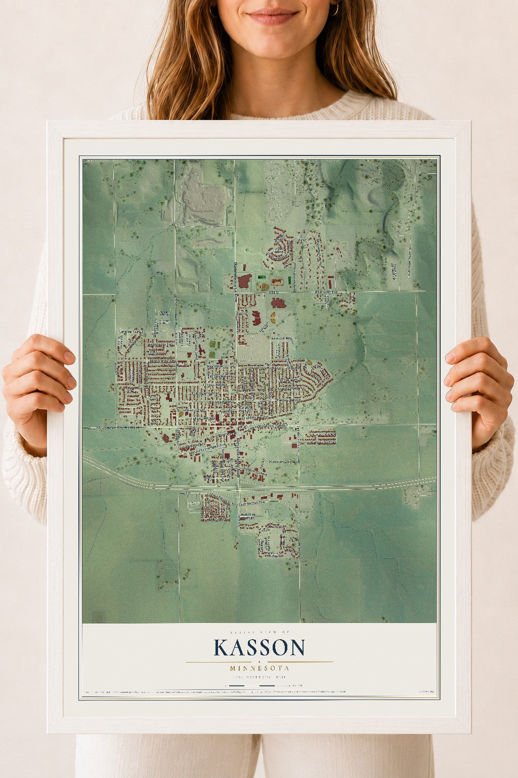 Map of Kasson, Minnesota, 18 x 24 inch print in a white wood frame