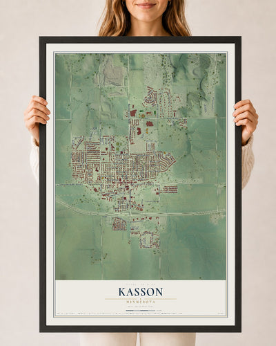 Map of Kasson, Minnesota, 24 x 36 inch print in a black wood frame
