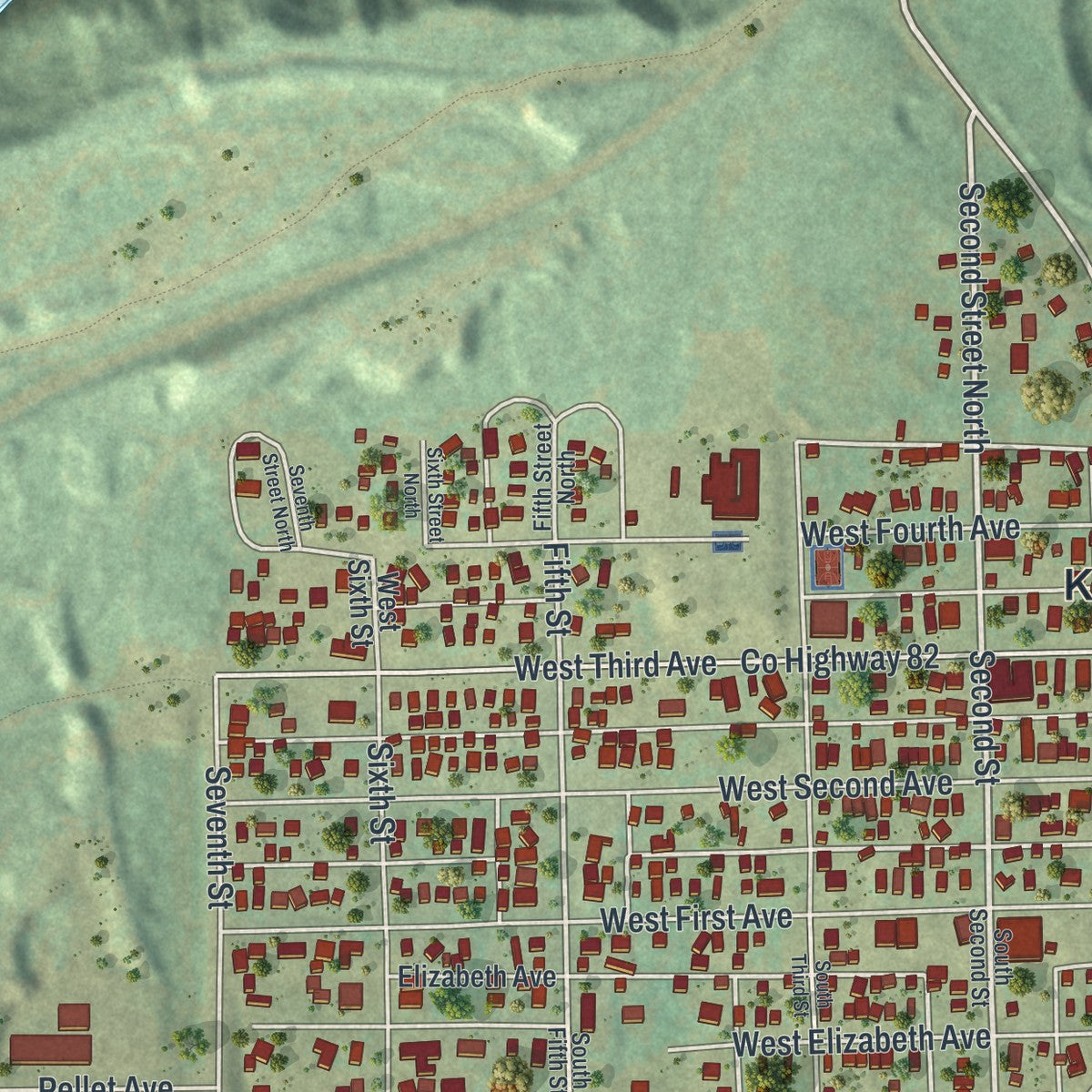 Close-up of the map of Keewatin, Minnesota print showing street and building detail