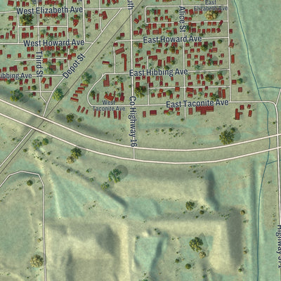 Second close-up of the map of Keewatin, Minnesota print showing more streets and buildings