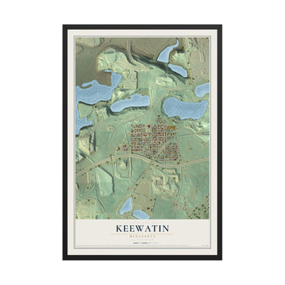 Map of Keewatin, Minnesota, 12 x 18 inch print in a black wood frame