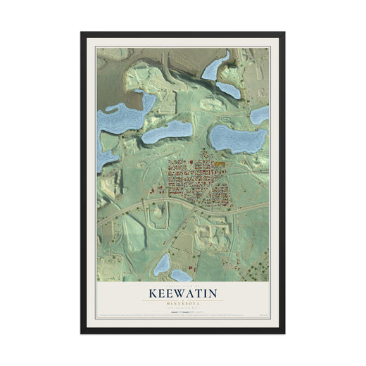 Map of Keewatin, Minnesota, 12 x 18 inch print in a black wood frame