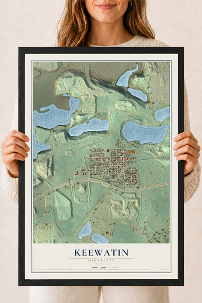 Map of Keewatin, Minnesota, 18 x 24 inch print in a black wood frame