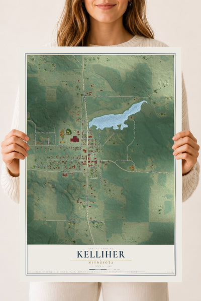 Map of Kelliher, Minnesota, 18 x 24 inch unframed archival matte print