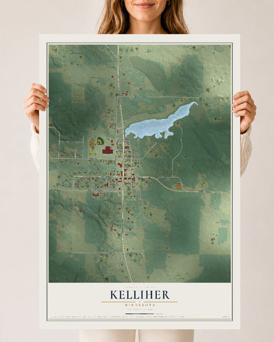 Map of Kelliher, Minnesota, 24 x 36 inch unframed archival matte print
