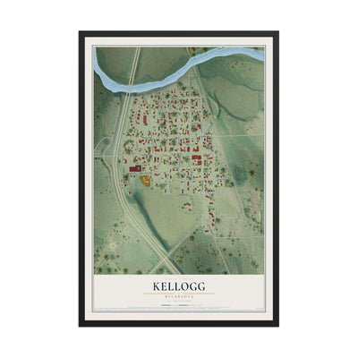 Map of Kellogg, Minnesota, 12 x 18 inch print in a black wood frame