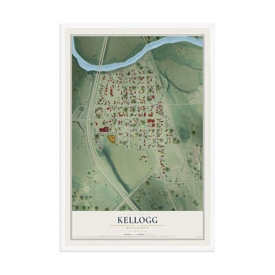 Map of Kellogg, Minnesota, 12 x 18 inch print in a white wood frame