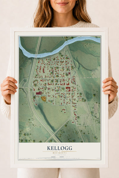 Map of Kellogg, Minnesota, 18 x 24 inch print in a white wood frame