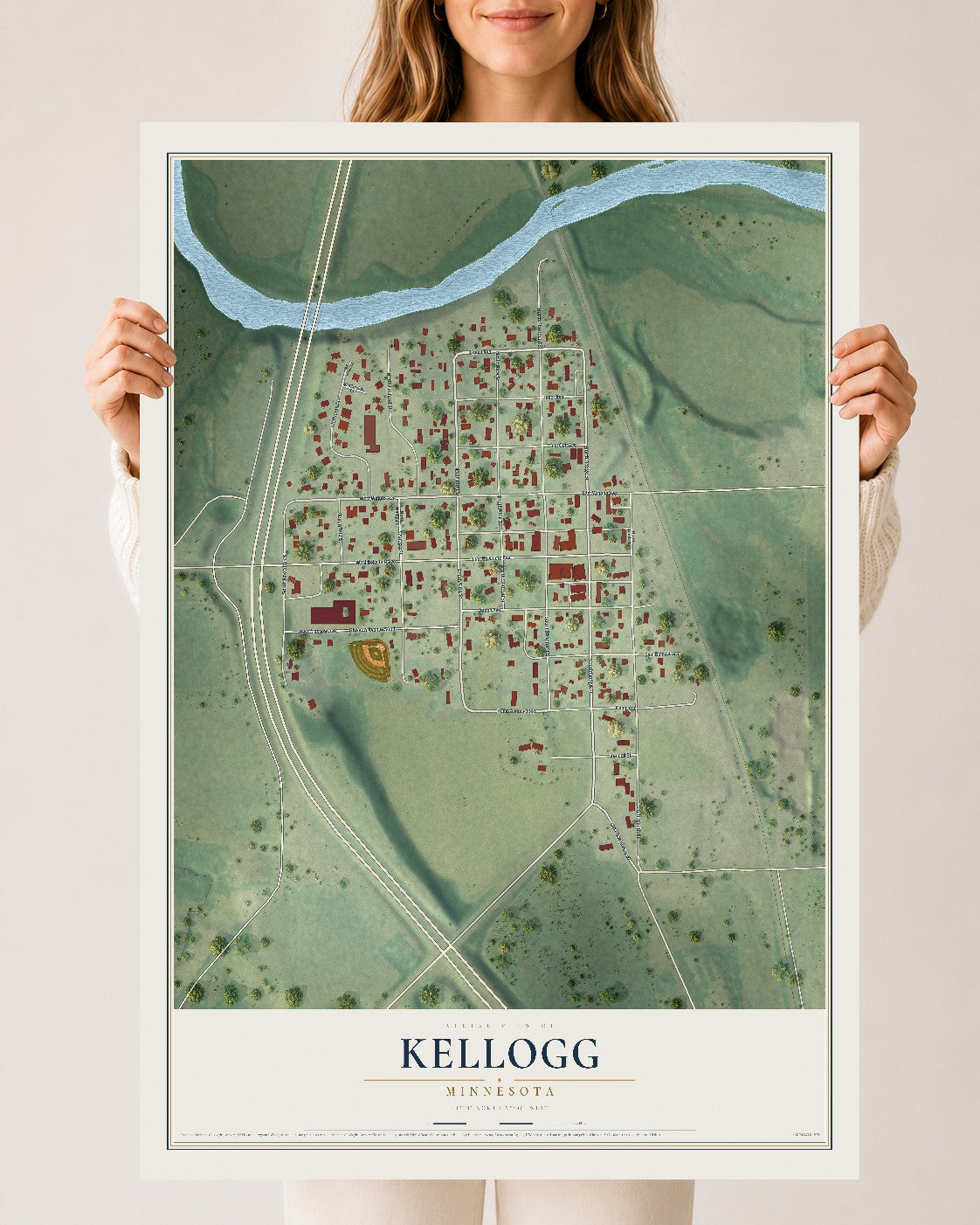 Map of Kellogg, Minnesota, 24 x 36 inch unframed archival matte print