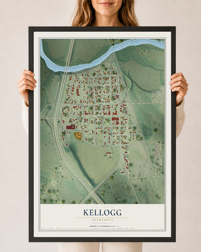Map of Kellogg, Minnesota, 24 x 36 inch print in a black wood frame