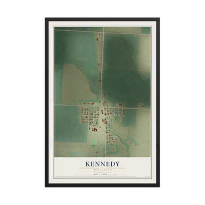 Map of Kennedy, Minnesota, 12 x 18 inch print in a black wood frame