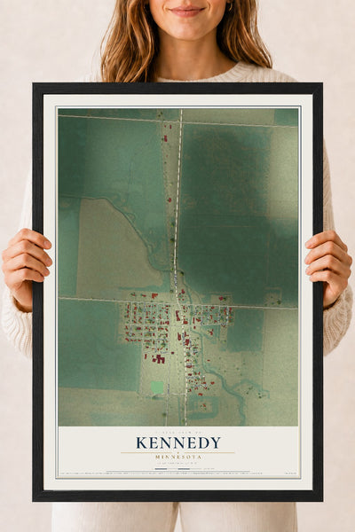 Map of Kennedy, Minnesota, 18 x 24 inch print in a black wood frame