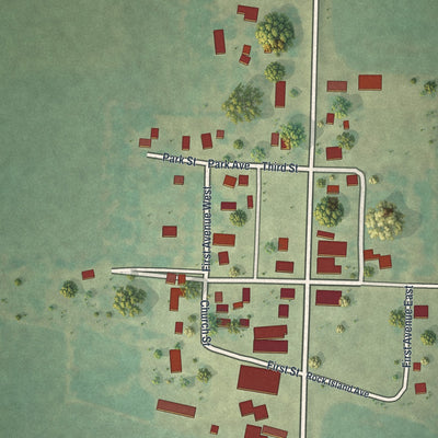 Close-up of the map of Kenneth, Minnesota print showing street and building detail