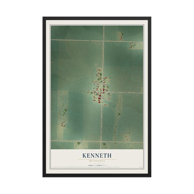 Map of Kenneth, Minnesota, 12 x 18 inch print in a black wood frame