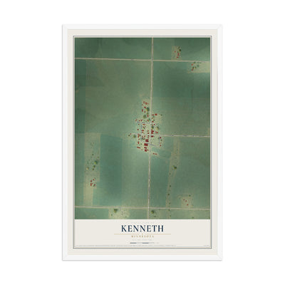 Map of Kenneth, Minnesota, 12 x 18 inch print in a white wood frame